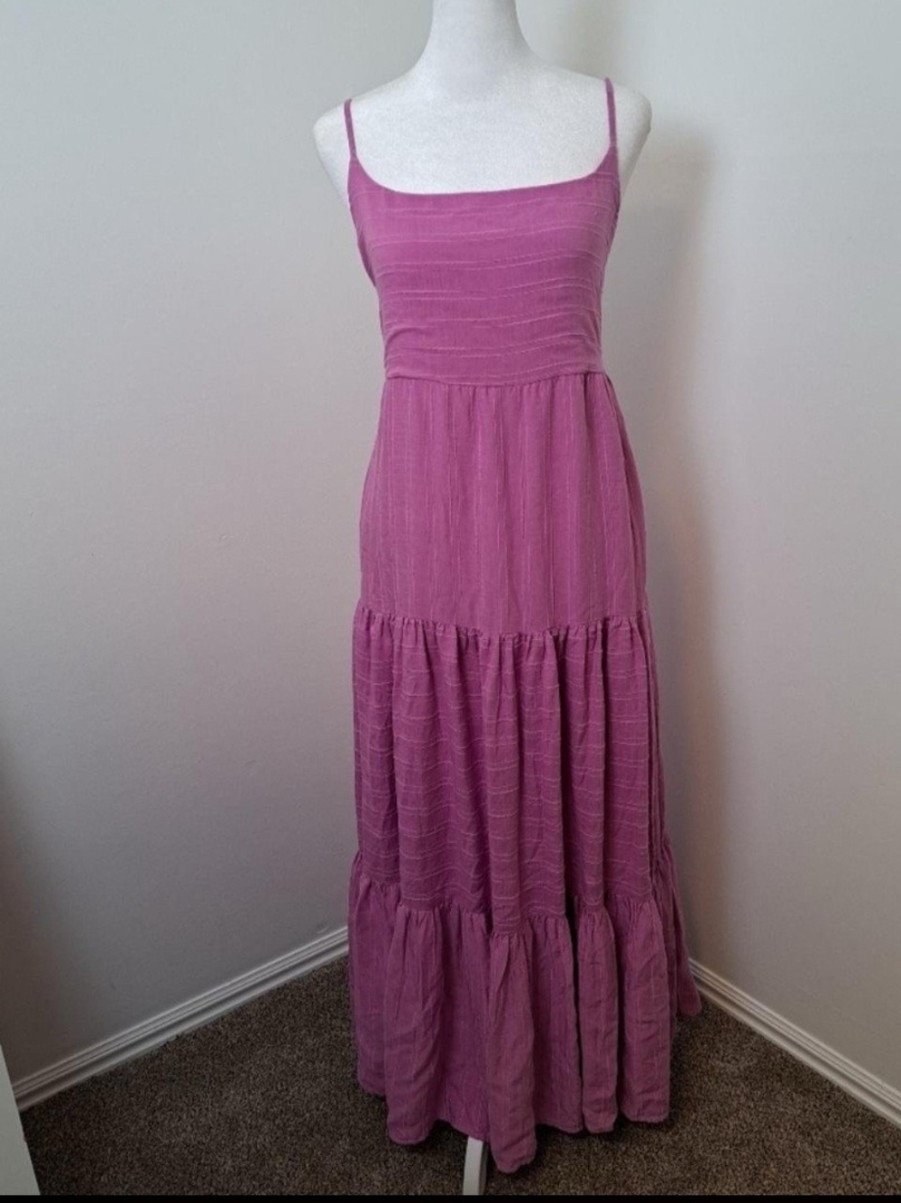 Haute Hippie Women’s Lilac Tiered Maxi Dress with Spaghetti Straps